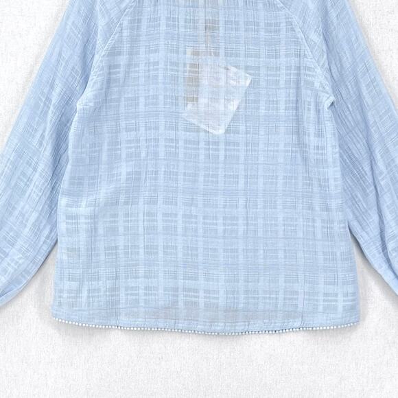 SKIN WORLDWIDE Textured Cotton Gauze Pajama Top Womens 2 Medium Light Blue NEW - Picture 9 of 16